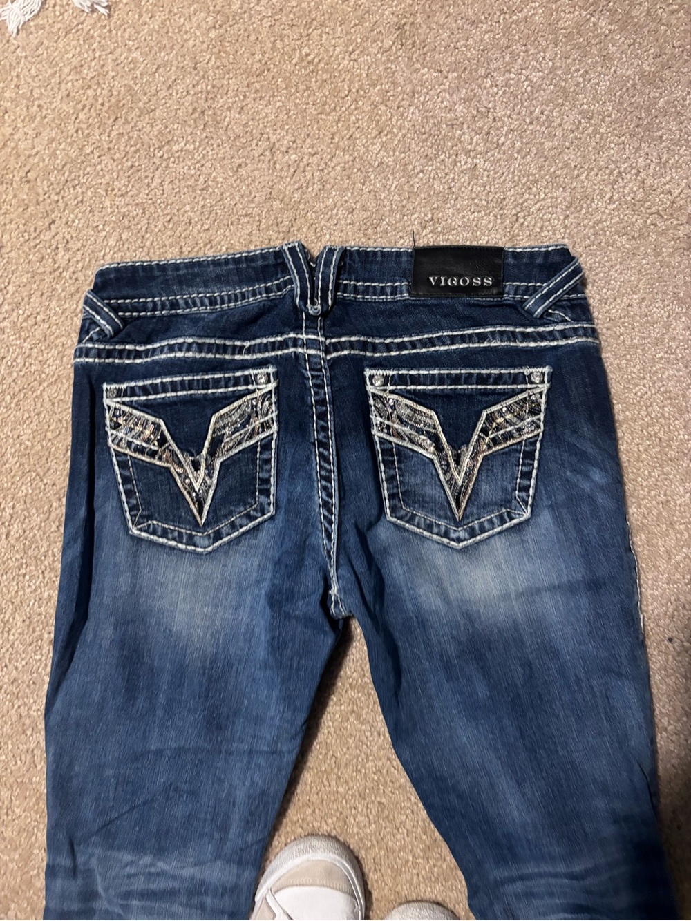 Vigoss Women's Dark Blue Embroidered Back Pocket Bootcut Jeans